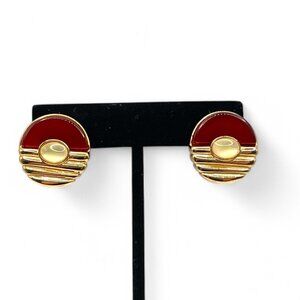 Vintage BUTLER Elevated Pokemon Style Red and Gold Tone Round Post Earrings